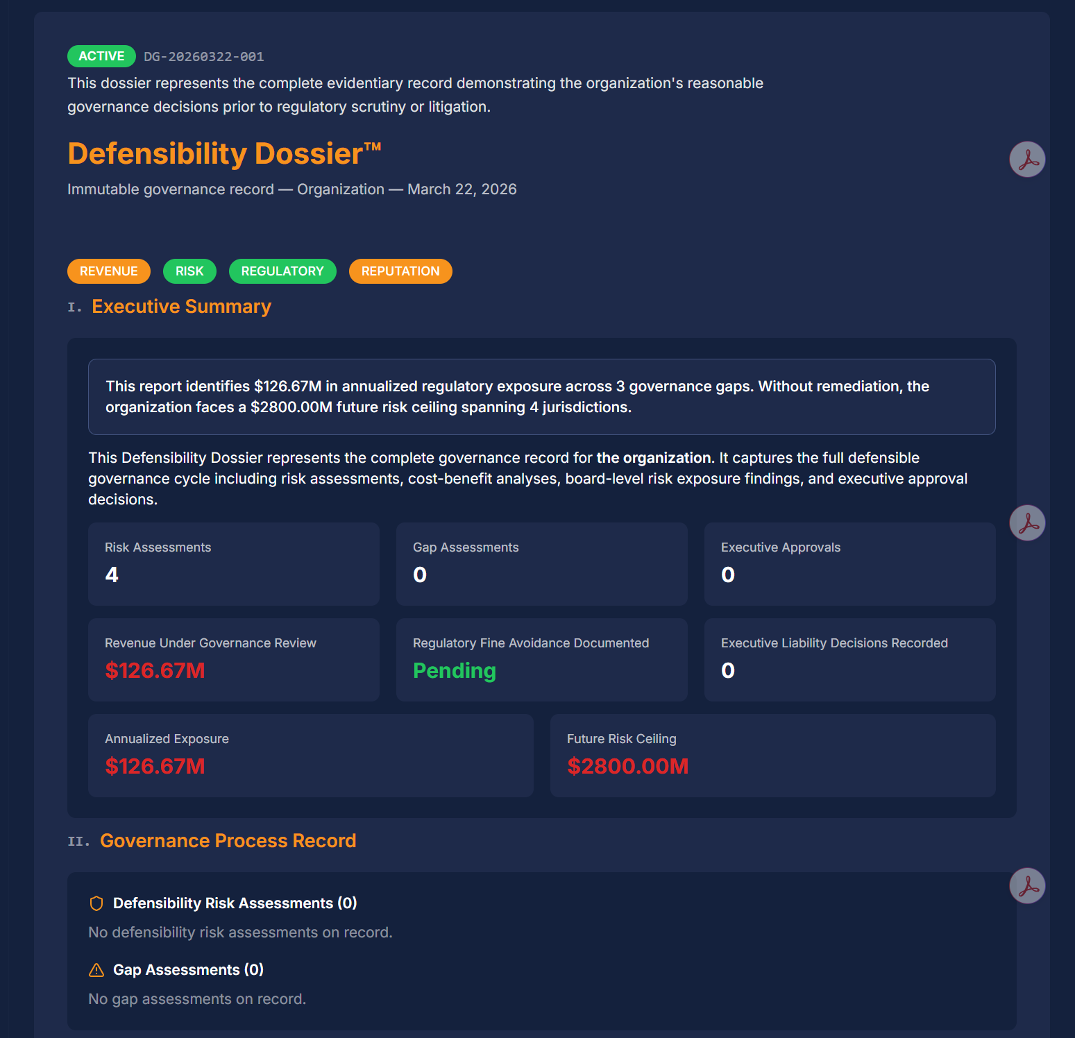 Defensibility Dossier — Immutable Governance Record